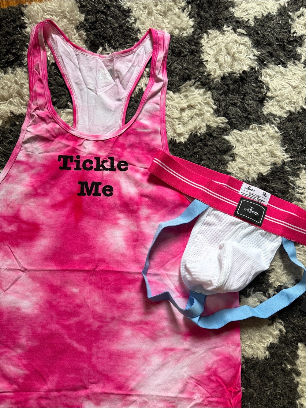 The Pack Tickle Me Pink Tie Dye Tank Top & matching Mesh Jockstrap Set Large